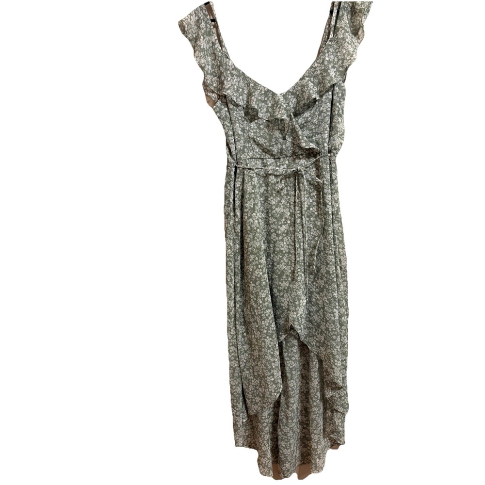 Graduation Floral Maxi Dress Scoop Neck Sleeveless Ruffle Tie M